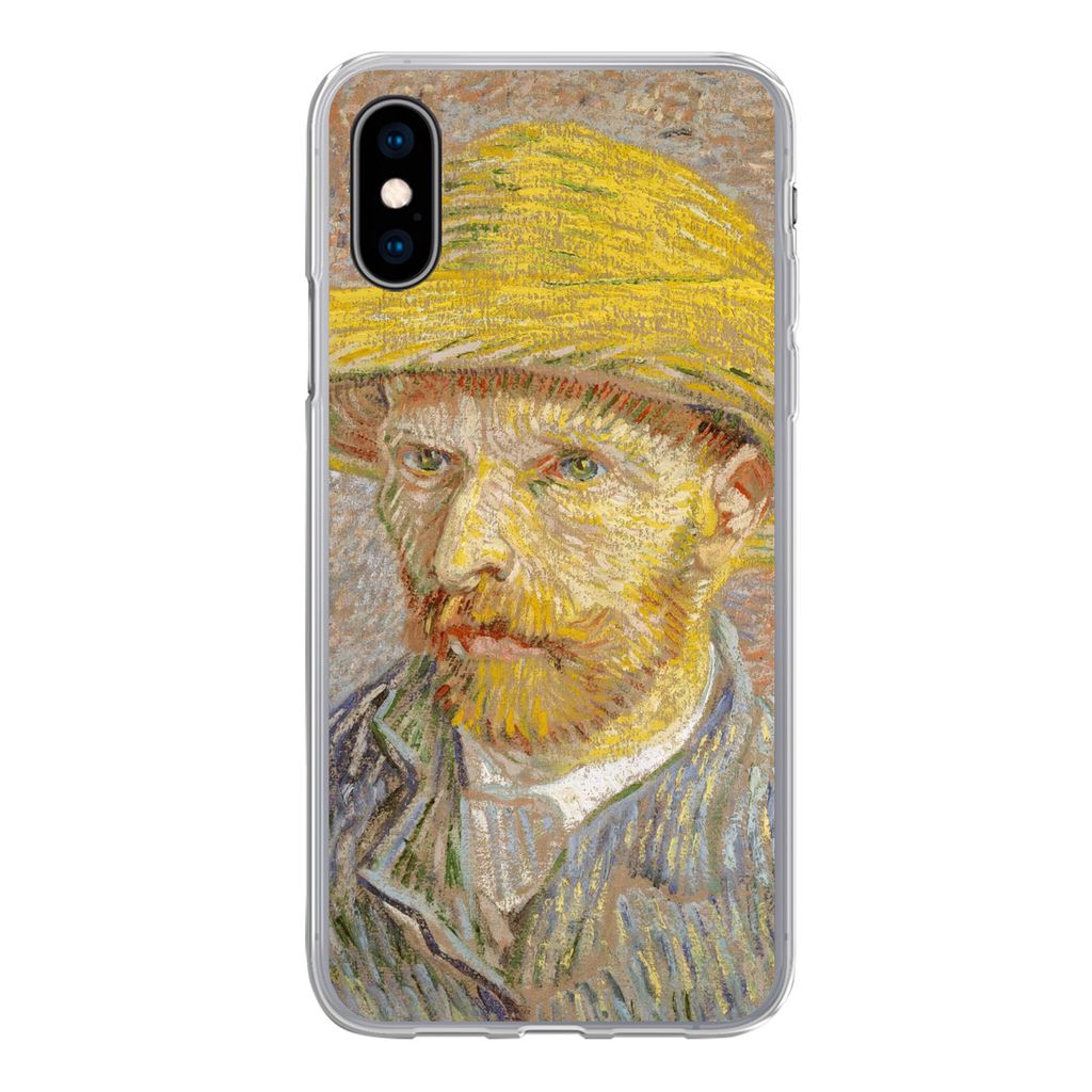 MuchoWow Handyhülle Schutzhülle Hülle für iPhone X Selbstbildnis mit Strohhut - Vincent van Gogh Silikon Softcase Handy Hülle - Handyhülle