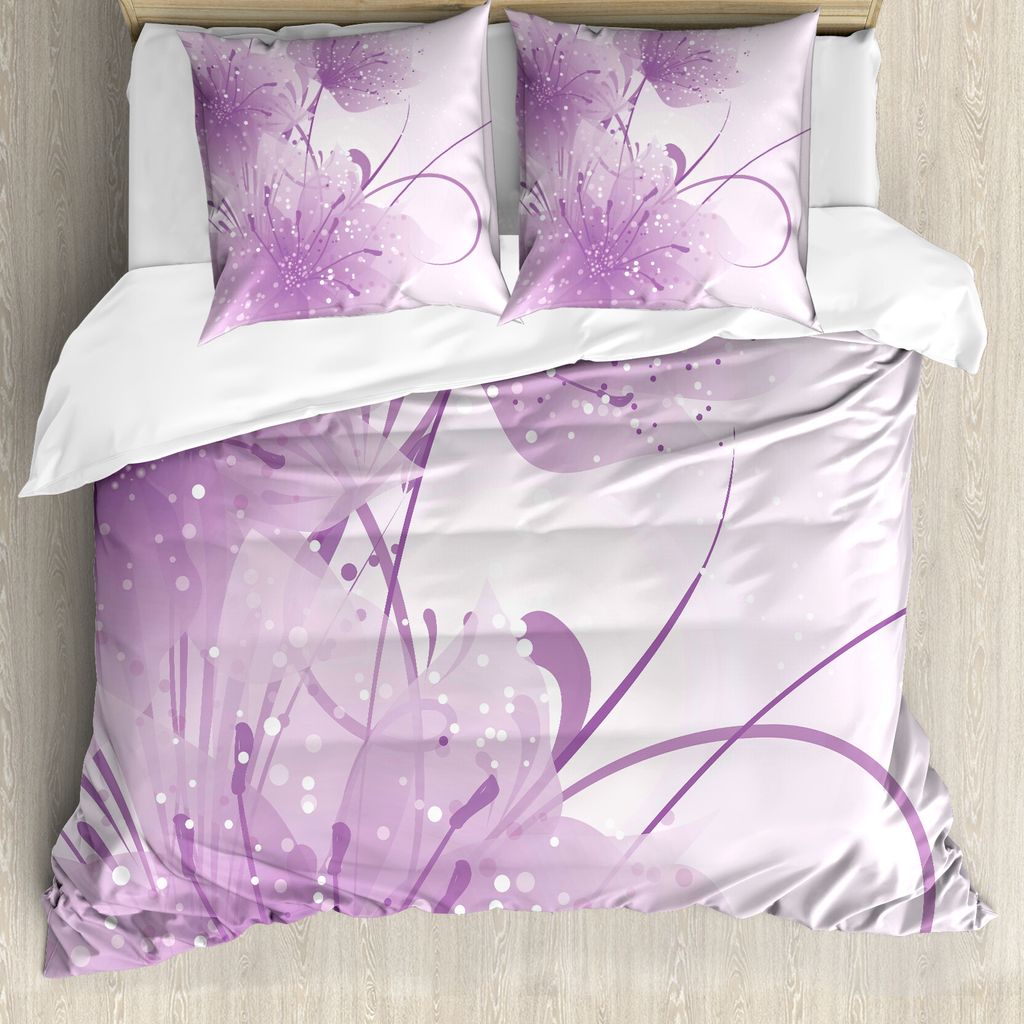 ABAKUHAUS Lila Bettbezug, Vector Blumen Schmetterling, Milbensicher Allergiker geeignet mit Kissenbezügen, 155 cm x 220 cm - 80 x 80 cm, Violett u...
