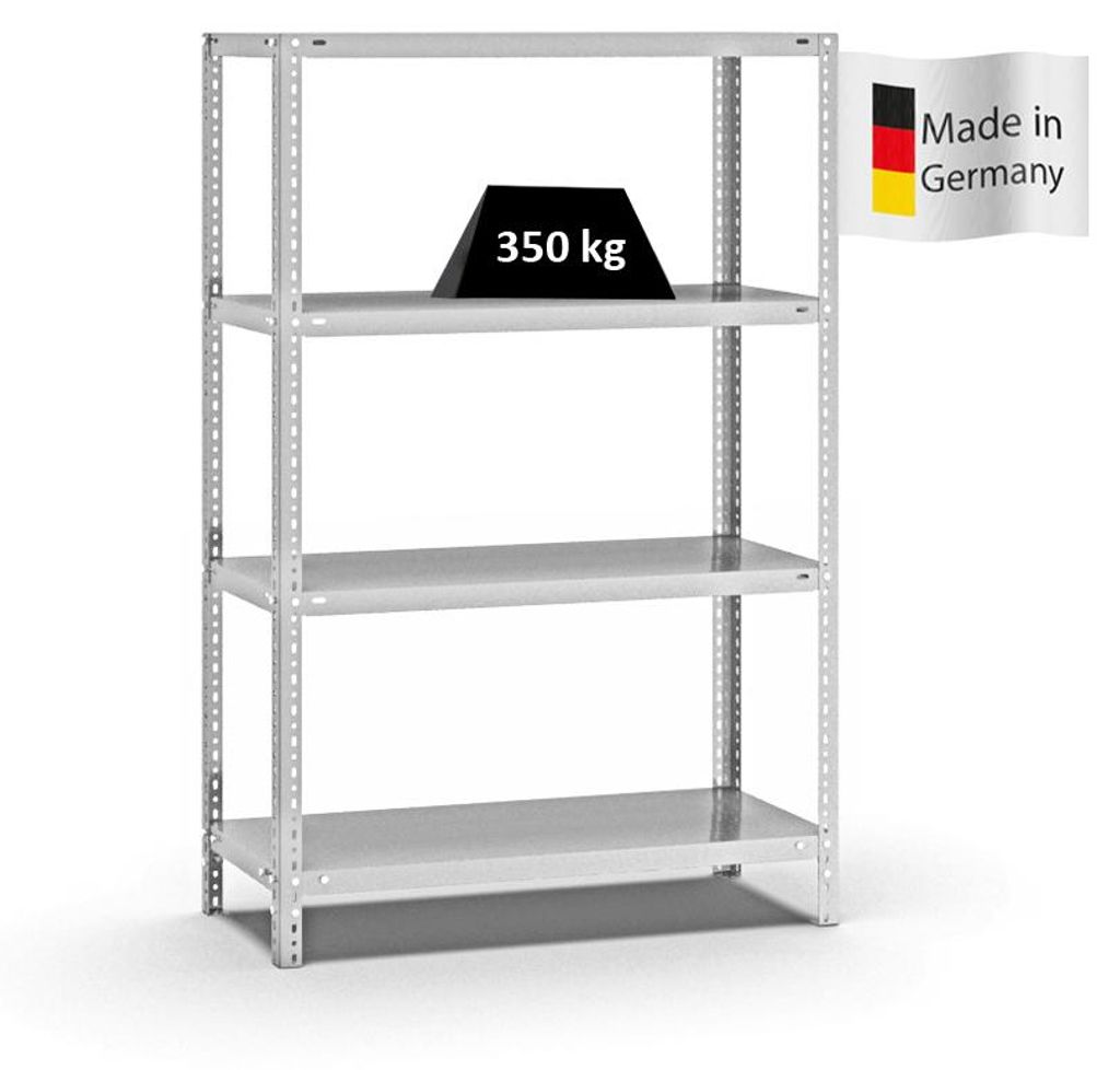 PROREGAL Fachbodenregal Schraubsystem MAGNUS Germany | HxBxT 150x100x40cm | 4 Ebenen | Fachlast 350 kg | Beidseitig nutzbar | Lichtgrau