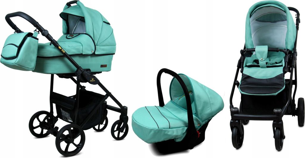 BabyLux AIR | 3in1 Kinderwagen Set | Sage | Kombikinderwagen | Kinderwagenset | Buggy + Babywanne + Autositz / Auto-Babyschale