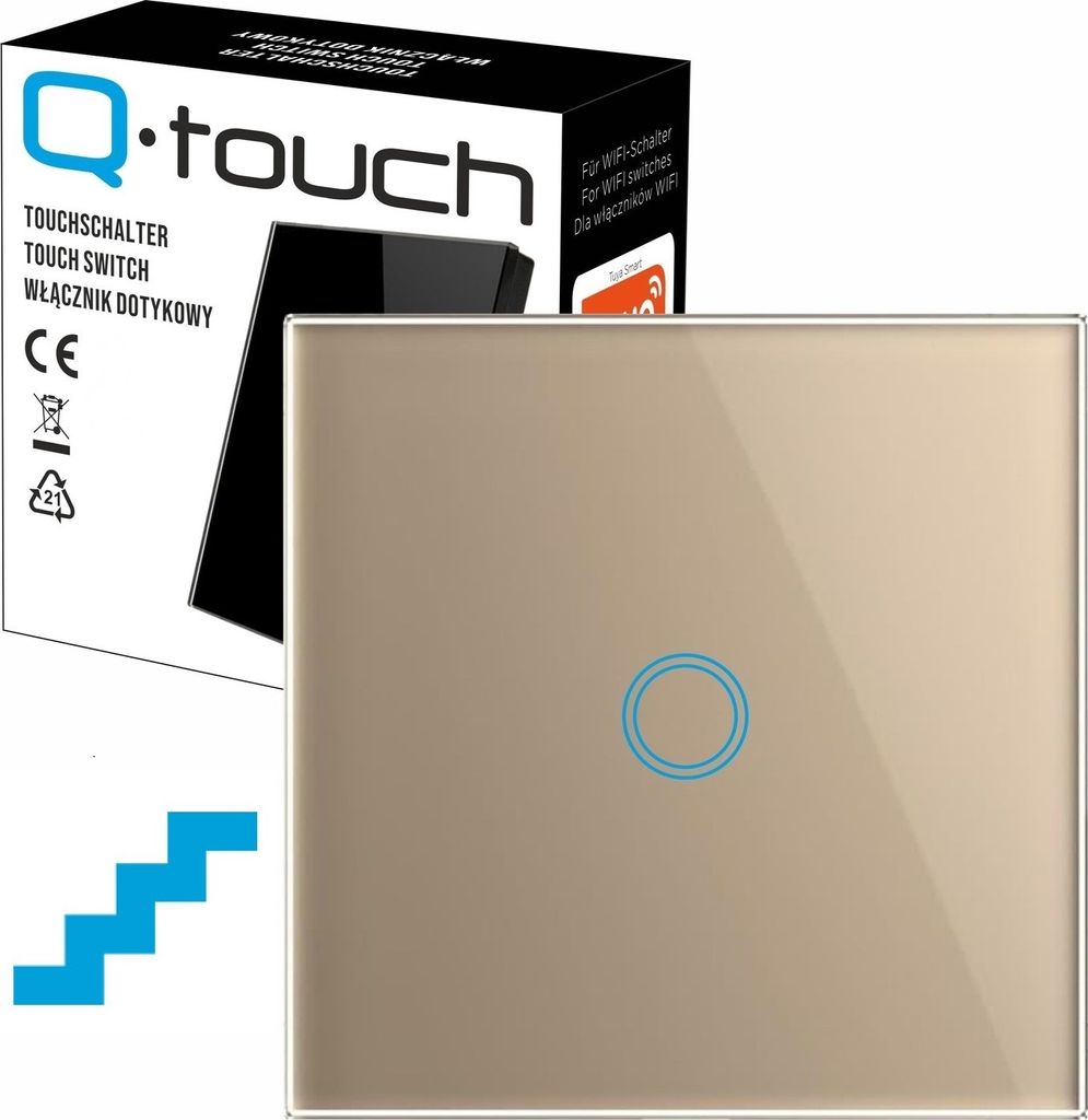 Glas Touch Kreuzschalter Lichtschalter Wandschalter 1-Fach Schalter LED gold