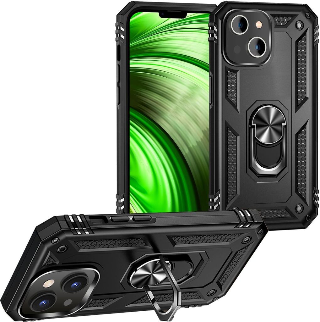 Ring Hülle für iPhone 14 - Military Schutz Stoßfest Outdoor Hard Case Aufsteller Schwarz