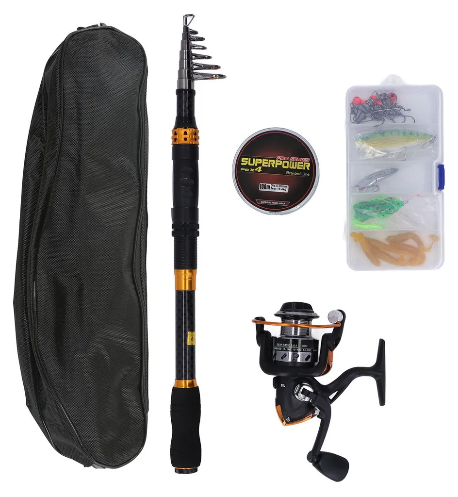 Set de pêche complet avec canne rétractable et moulinet à tambour 2m40