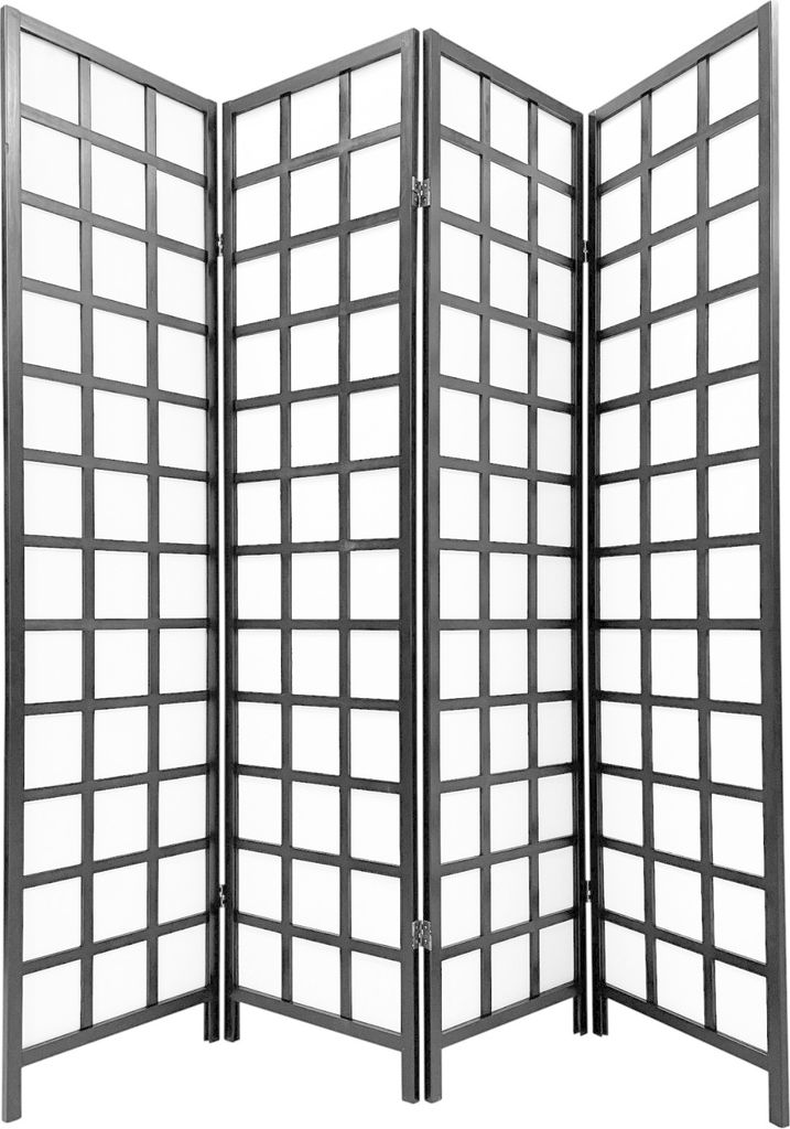 Fine Asianliving Paravent Japanische Trennwand Shoji B180xH180cm Raumteiler Schwarz - Nara