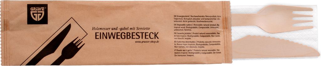 GRÄWE Holzmesser und Gabel mit Serviette, 100-tlg., Produktbild 