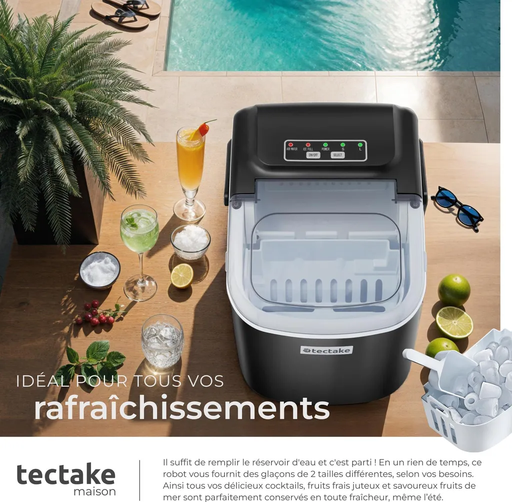 Machine à glaçons ARCTIC Noire 1,2L - 2 Tailles avec Arrêt Automatique - 3