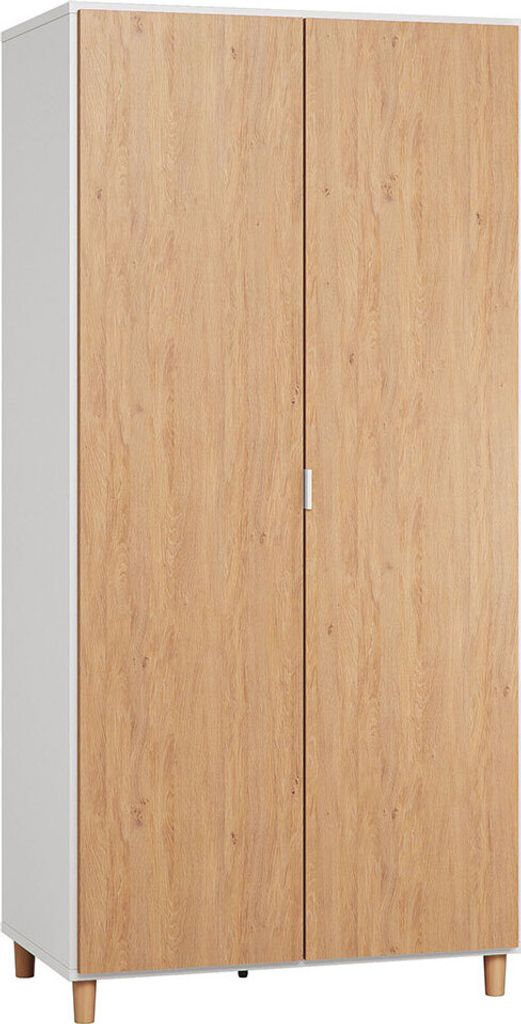 Drehtürenschrank / Kleiderschrank Arbolita 39, Farbe: Weiß / Eiche- Abmessungen: 195 x 93 x 57 cm (H x B x T)