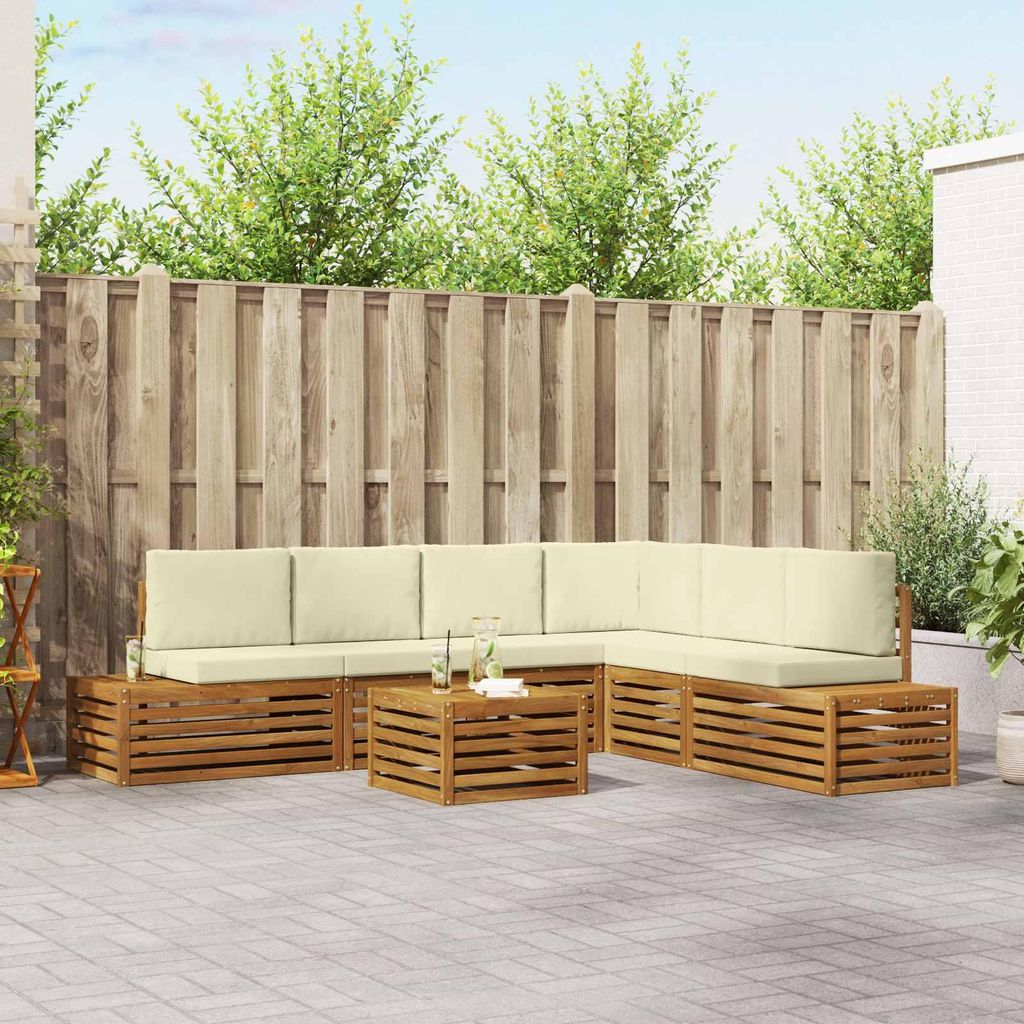 "Neues Produkt" Outdoor-Sofagarnitur - CLORIS - Loungesofa - mit Kissen - 7 Stück - Natur und Creme - Gartenstühle V2231