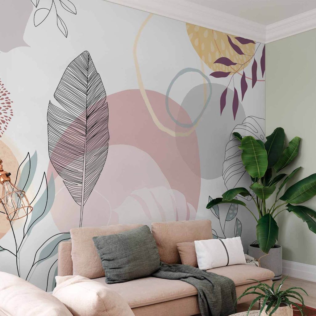 Vlies Fototapete - Vegetable Line Art 350x245 cm Blätter a-A-10490-a-a