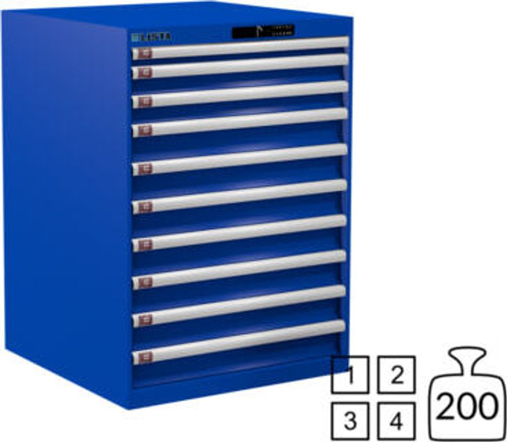 Lista Schubladenschrank - 78.181.100 - 1.000x717x725 mm (HxBxT) - 10 Schubladen - 200 kg - Code Lock - Signalblau (RAL 5005)