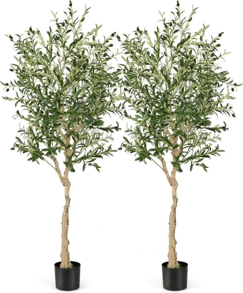 Olivier artificiel 182 cm avec 1296 feuilles et 72 olives réalistes