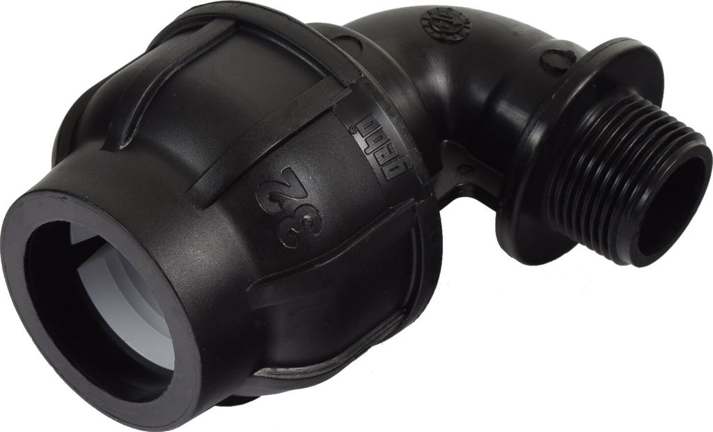 Agora-Tec PE-Fitting Winkel 90 Grad 32 mm x 3/4 Zoll AG (26,4 mm) für PE-Rohr 32 mm SCHWARZ
