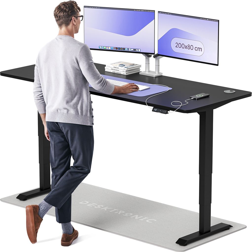 Desktronic HomePro Elektrisch höhenverstellbarer Schreibtisch 200x80cm Schwarz/Schwarz mit Memory-Funktion, Anti-Kollisions Technologie, USB-A und...