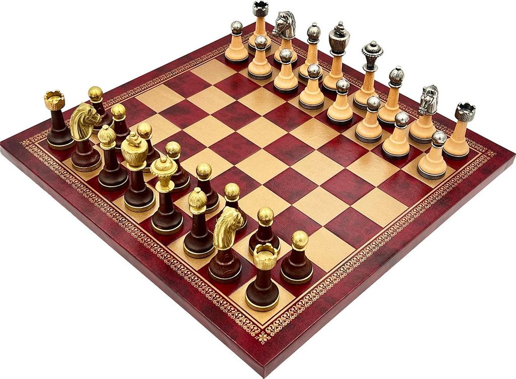 Italienisches Schachbrett Leder Gold/Burgund 33 + Produktbild 