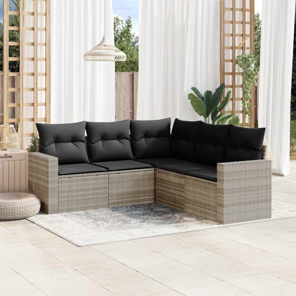 Maison Exclusive - 5-tlg. Garten-Sofagarnitur mit Kissen Hellgrau Poly Rattan