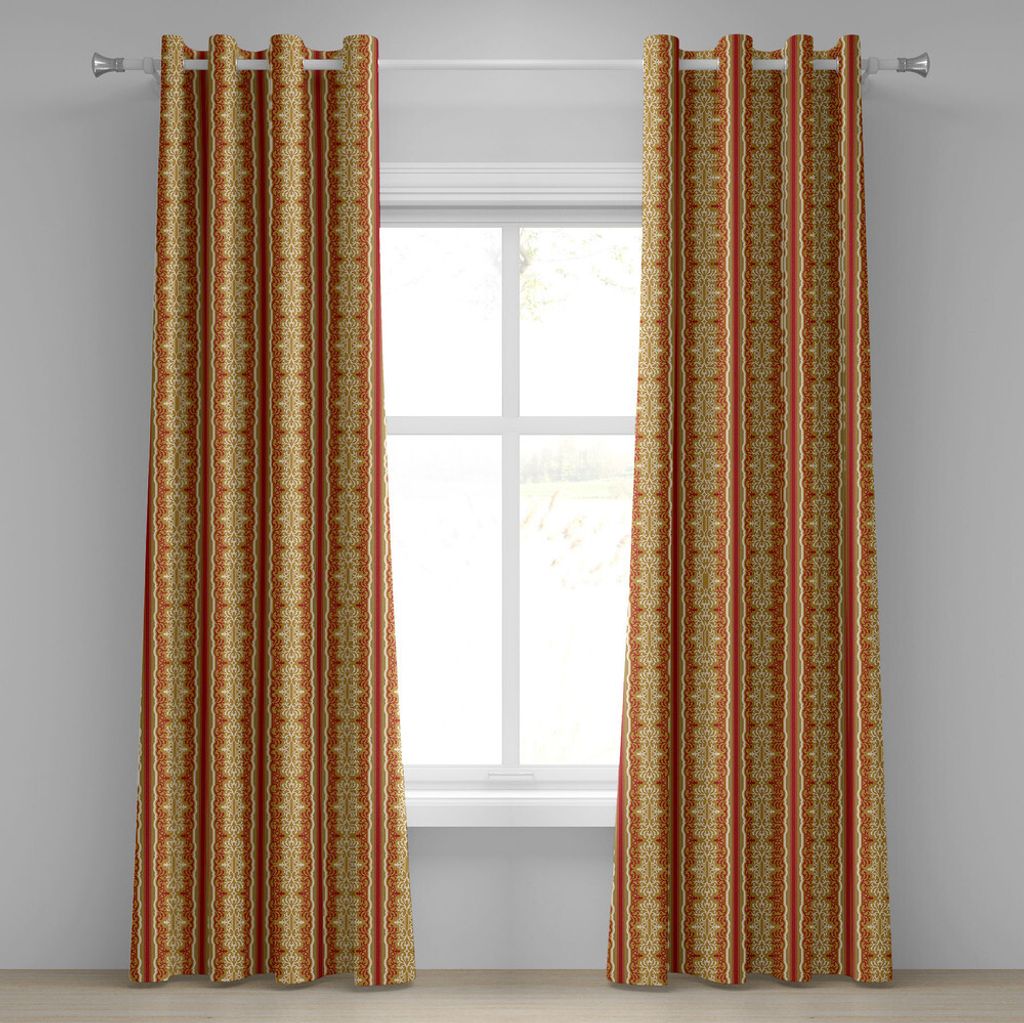ABAKUHAUS Orient Ösenvorhang, Nahöstlicher Strudel-Blumenverzierungs-Niederlassungs-Motiv-orientalische Grafik, Dekorative 2-Panel-Fenstervorhän...