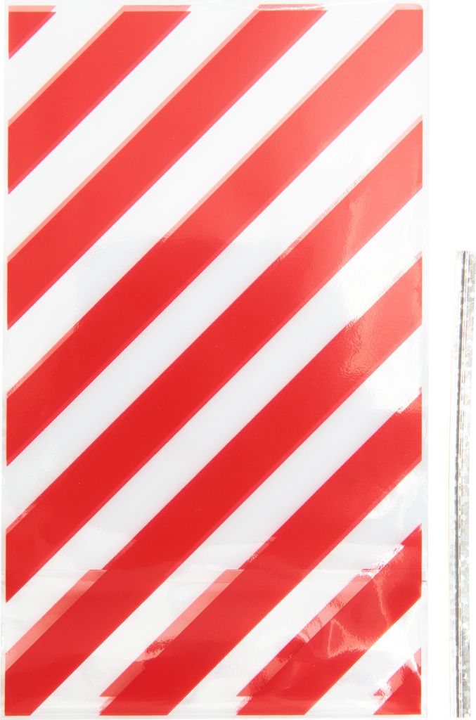 Rico Design Bodenfaltenbeutel Rote Streifen mit Verschlussband 10 Stück 9 x 15 cm
