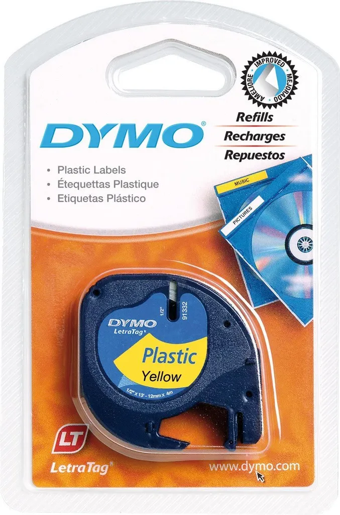 Dymo LetraTag Nastro Plastica Giallo 12mm x 4m | 91208 Originale