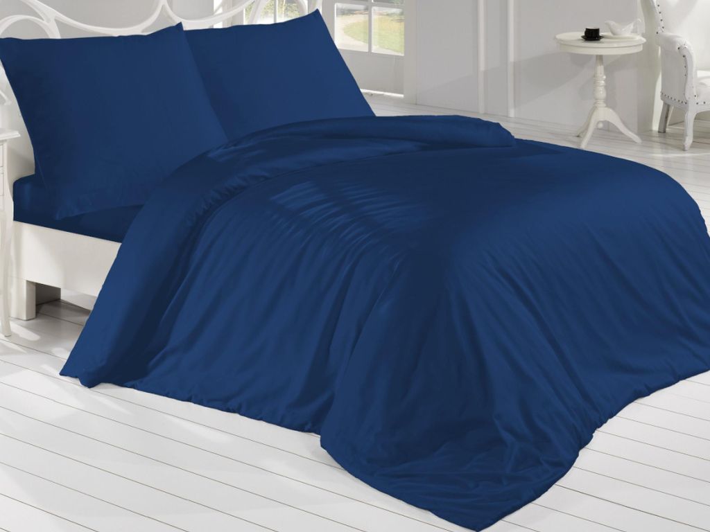 Französische Bettwäsche Satin 200x200, 70x90cm dunkelblau