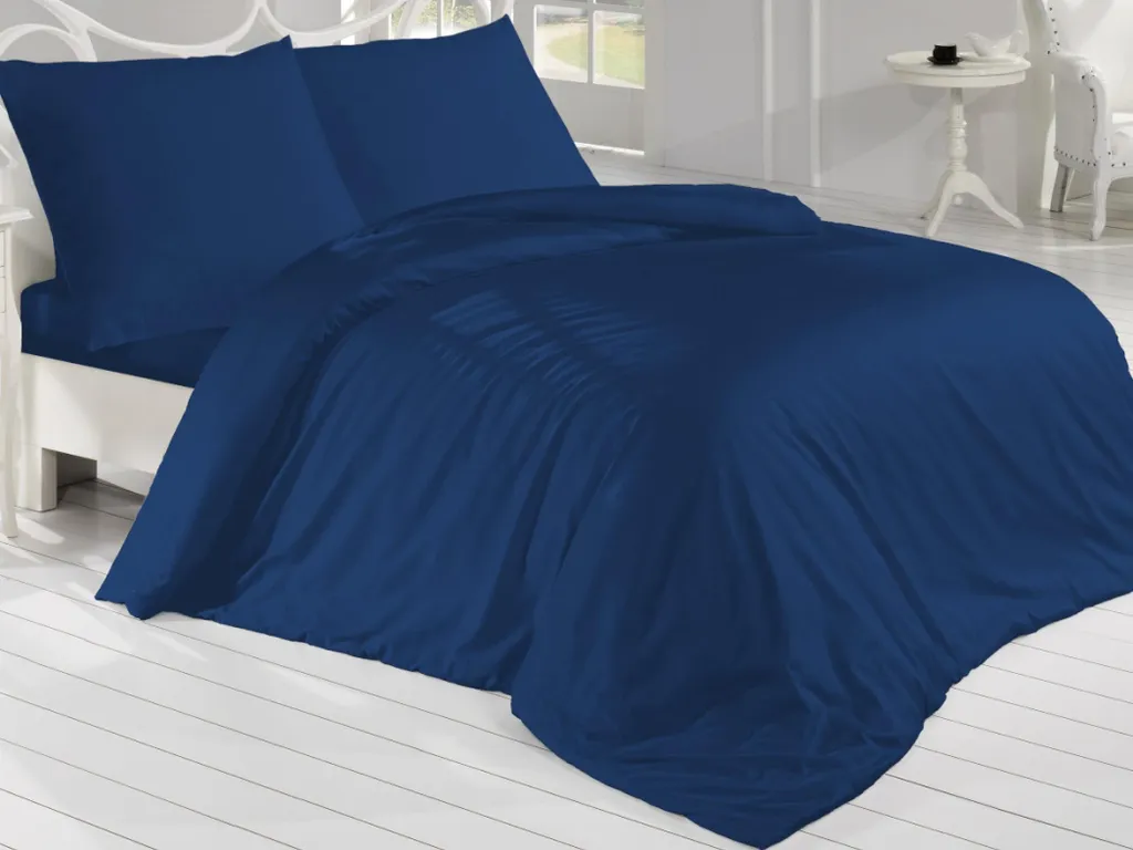 Biancheria da Letto Satin 140x220 Blu Scuro | Parure Raso di Lusso