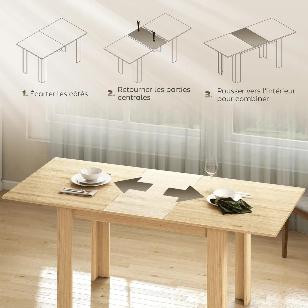 Table à manger modulable 6 à 8 places effet bois naturel design - 4