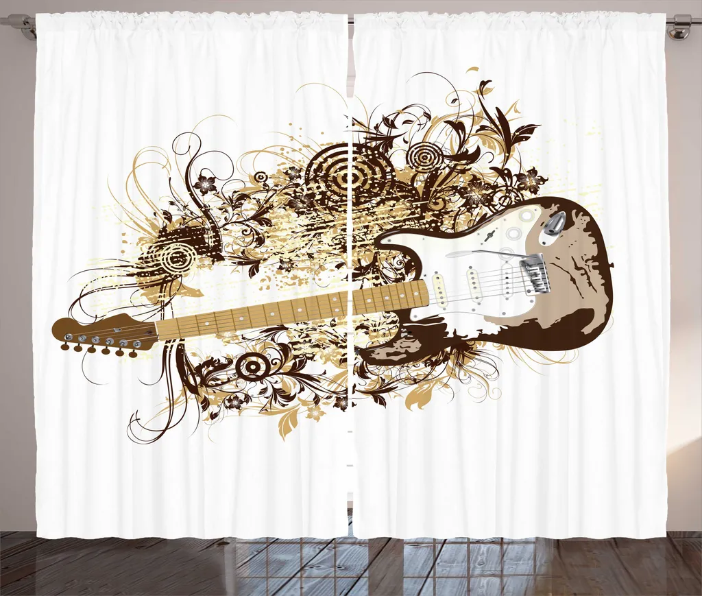 Rideau Décoratif Guitare pour Salon et Studio 280x225 cm Chocolat Tan