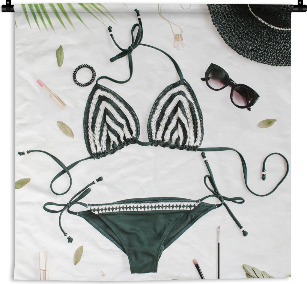 MuchoWow Wandteppich Wandbehang Bikini - Schwarz - Weiß 150x150 cm Tapisserie Dekoration Wandtuch - Wohnaccessoires - Modernes
