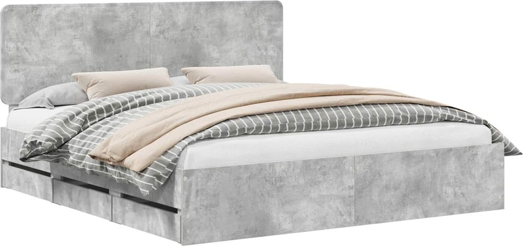 vidaXL Bettrahmen mit Kopfteil Beton Grau 200 x 200 cm Ingenieurs Holz