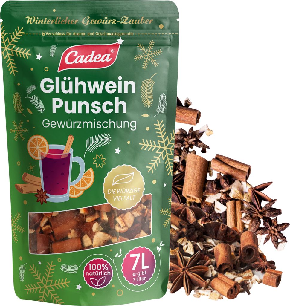 CADEA Glühwein Punsch Gewürzmischung 100g Beutel Wintergetränke - Köstliches Glühweingewürz für Glühpunsch, Apfelpunsch, alkoholfrei