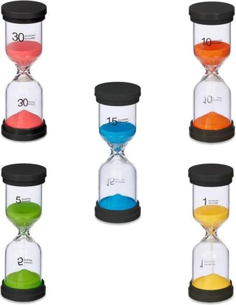 Lot de 5 minuteurs de cuisine en verre et sable pour la maison et école