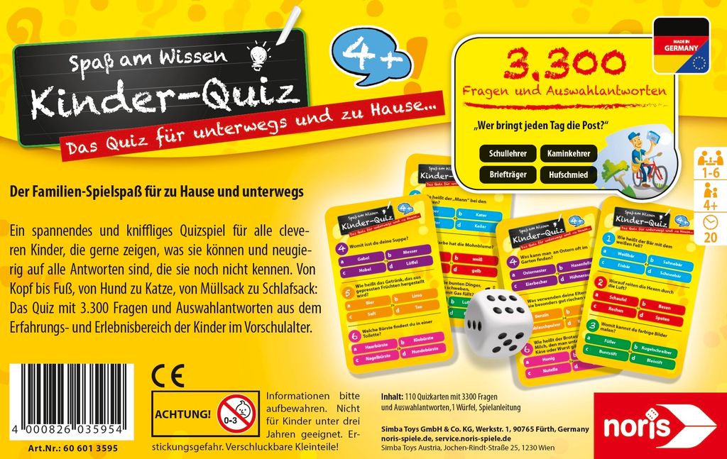 Noris Spiele Das Große Familienquiz – Gioco Di Domande Per Tutta La Famiglia, Da 8 Anni, 2-6 Giocatori [in Tedesco]