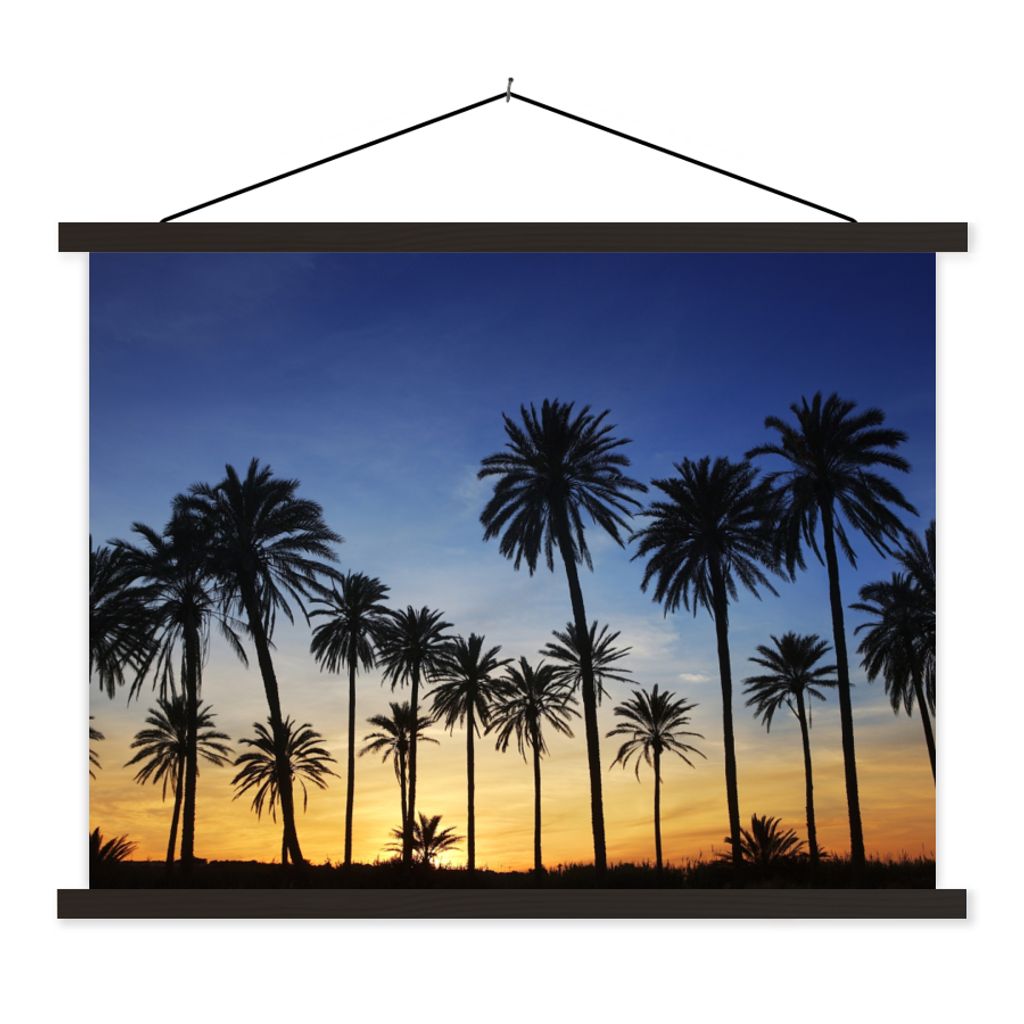 MuchoWow Textilposter Palme - Natur - Strand - Sonne - Nacht 120x90 cm mit schwarzem Rahmen - Aufhänger für Poster
