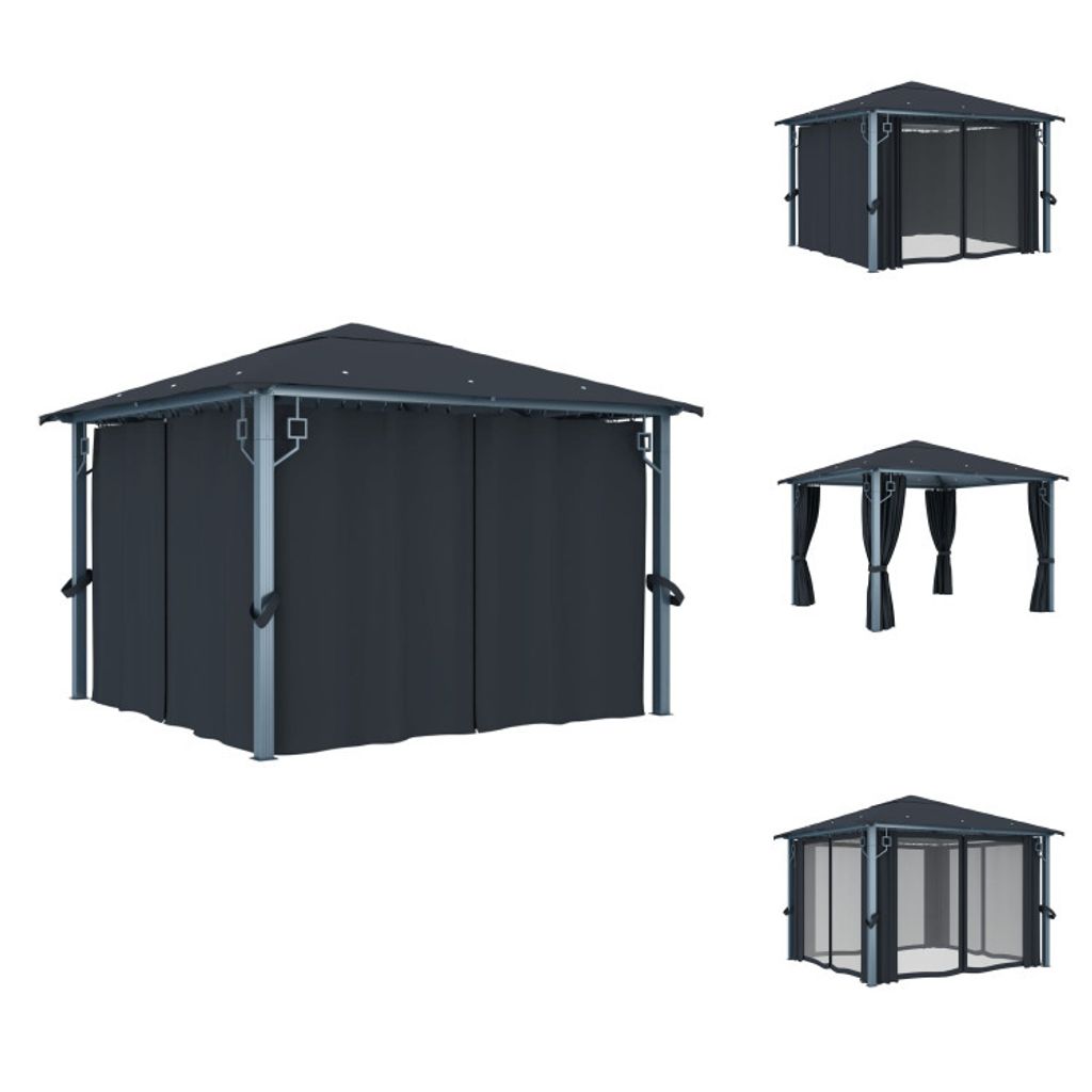 vidaXL Pavillon mit Vorhängen 300×300 cm Anthrazit Aluminium - Pavillons & Partyzelte