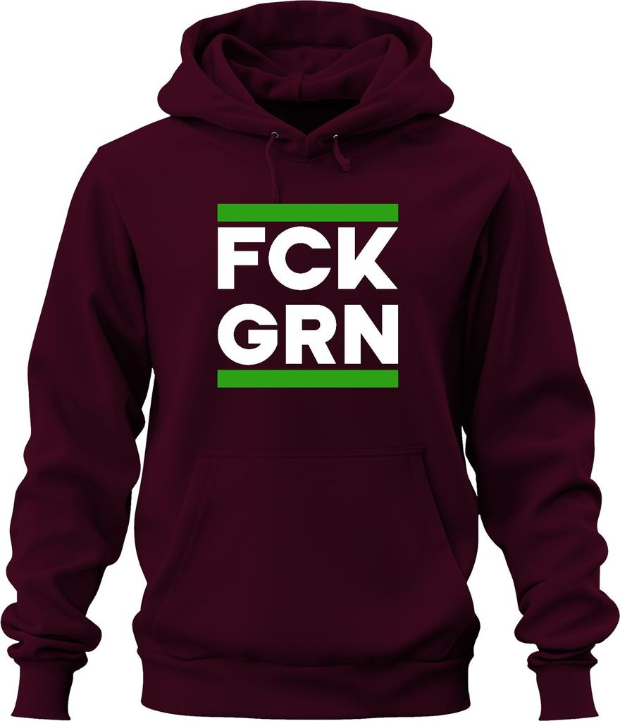 FCK GRN Anti Grün Protest Politik Klima Kritik Satire Spruch Uni Hoodie Kapuzenpullover, Burgundy, S
