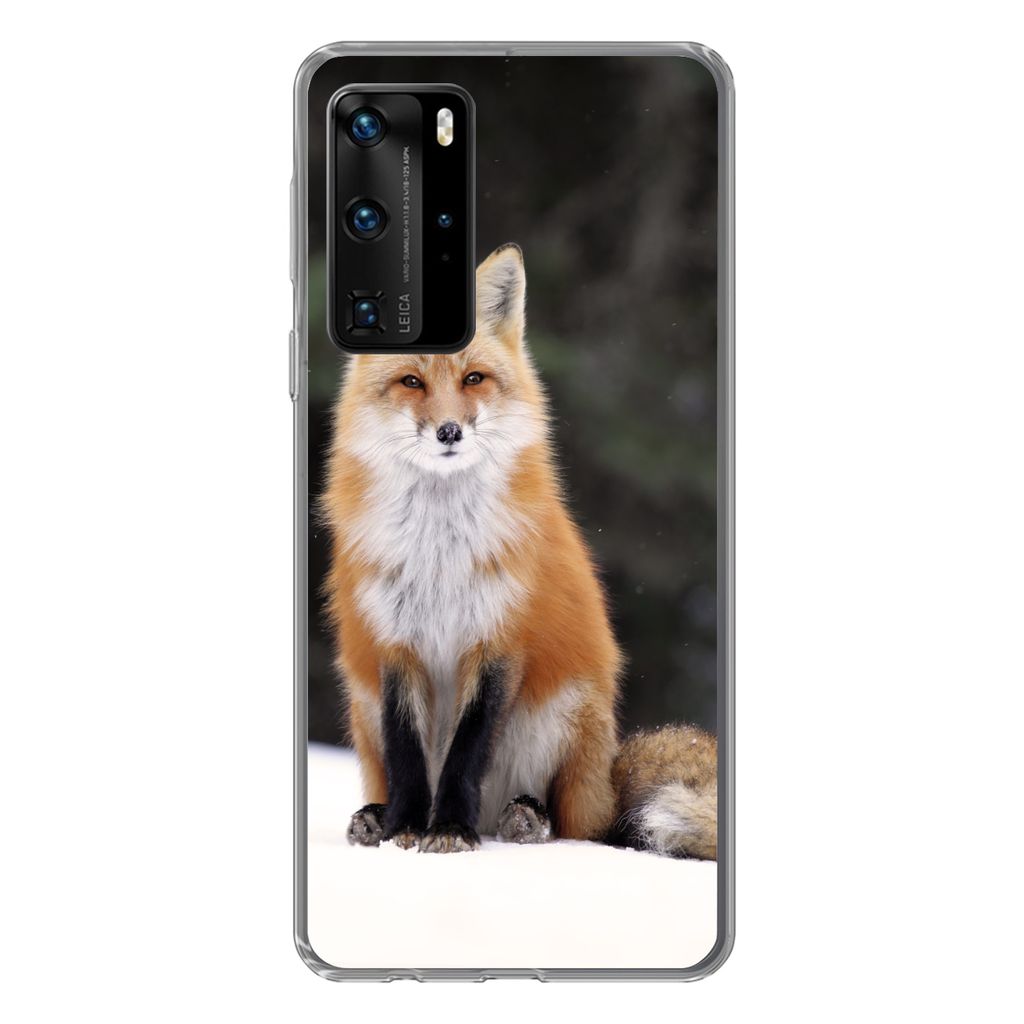 MuchoWow Handyhülle Schutzhülle Hülle für Huawei P40 Pro Fuchs - Schnee - Rot Silikon Softcase Handy Hülle - Schutz