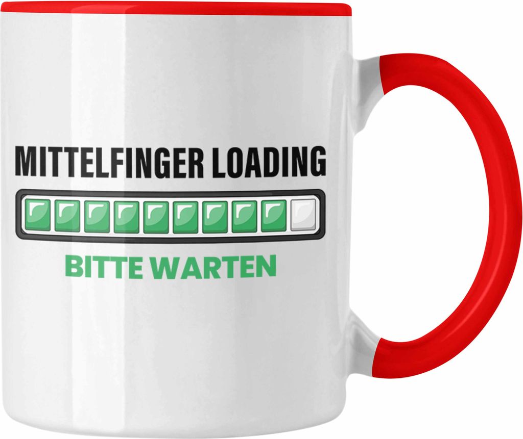 Trendation - Mittelfinger Loading Bitte Warten Tasse (Rot)
