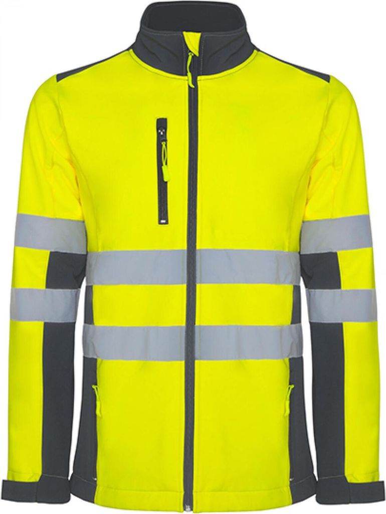 Roly Workwear HV9303 | Antares Hi-Viz Softshell Jacke mit Reflektionsstreifen - Farbe: Lead 23/Fluor Yellow 221 - Größe: S