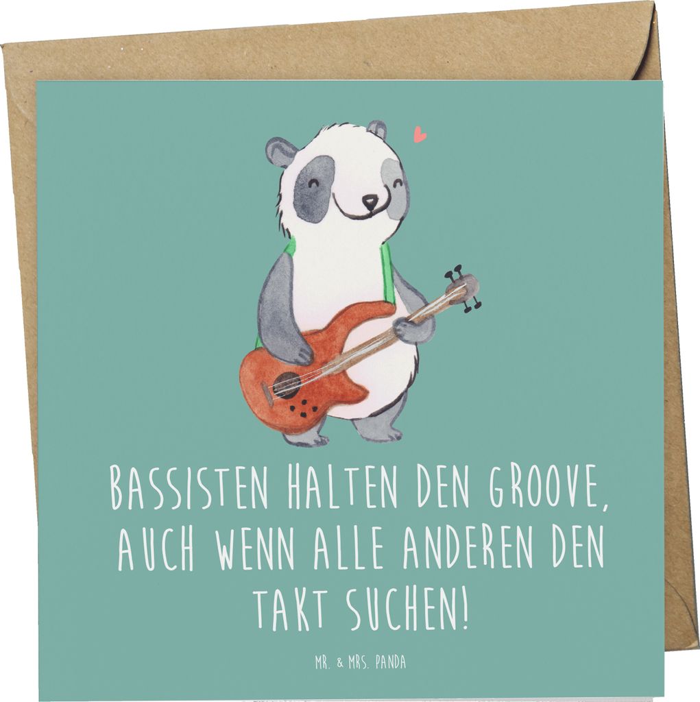 Mr. & Mrs. Panda Grußkarte Bassgitarre Groove - Meeresbrise - Geschenk, faltkarte, Instrument, Rhythmus, anlasskarte, Takt suchen, Musiker, Musikb...