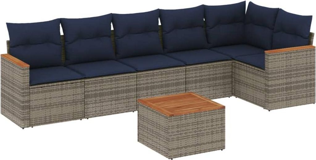 7-teiliges Gartensofa-Set mit Kissen, grau, Polyrattan