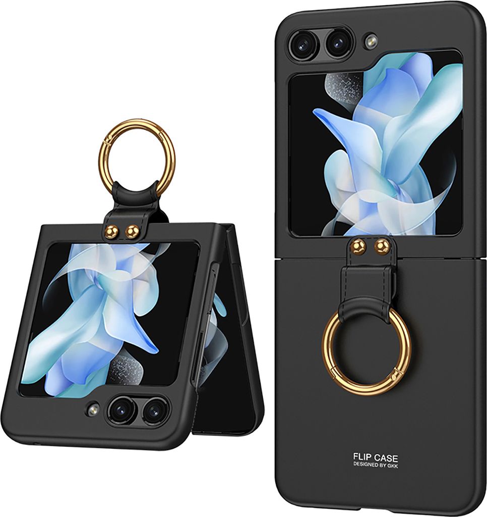 Hülle für Samsung Galaxy Z Flip 5 Schlank Hart PC Matt Schutzhülle mit Ringhalter Schwarz