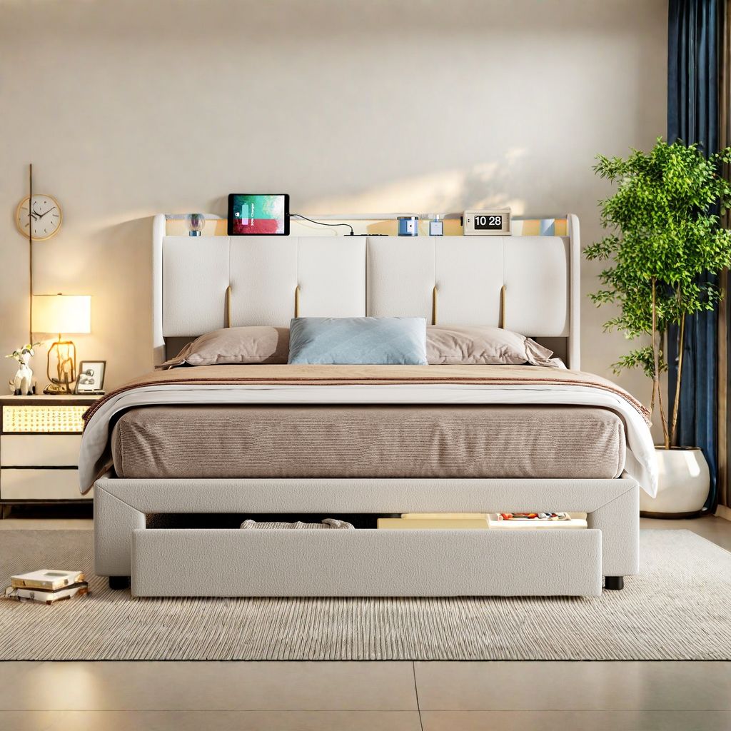Čalouněná postel 160x200 cm se 2 USB a 2 zásuvkami, postel Obrázek produktu 