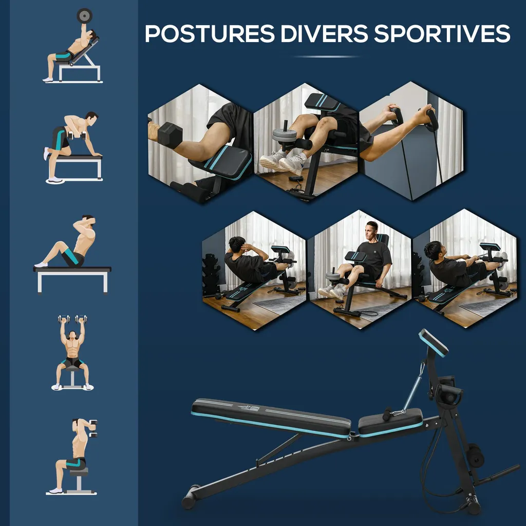 Banc de musculation pliable en acier avec dossier réglable multi-positions - 6
