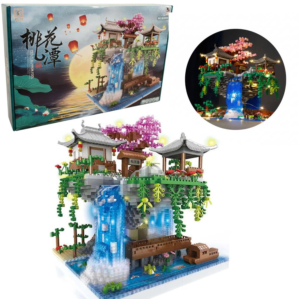 COIL Bausteine Wasserfalltempel – 2706 Teile – Dekoratives Bauset mit LED-Beleuchtung – Japanische Landschaft – Kreatives Bauset - Ab...