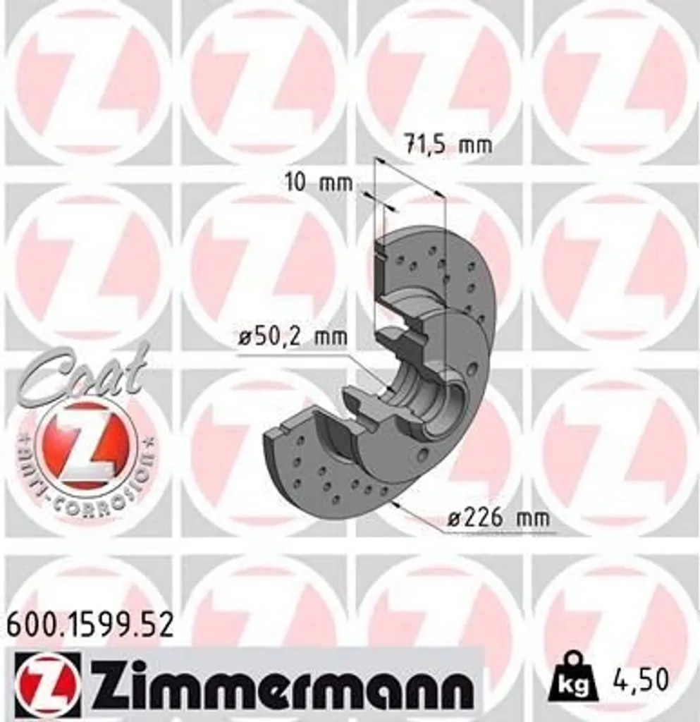 Disque de frein anticorrosion Zimmermann 600.1599.52 Coat Z 272mm