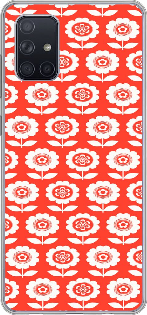 MuchoWow Handyhülle Schutzhülle Hülle für Telefoonhoesje Samsung Galaxy A51 Blumen - Muster - Rot Silikon Softcase Handy Hülle - Schutzabdec...