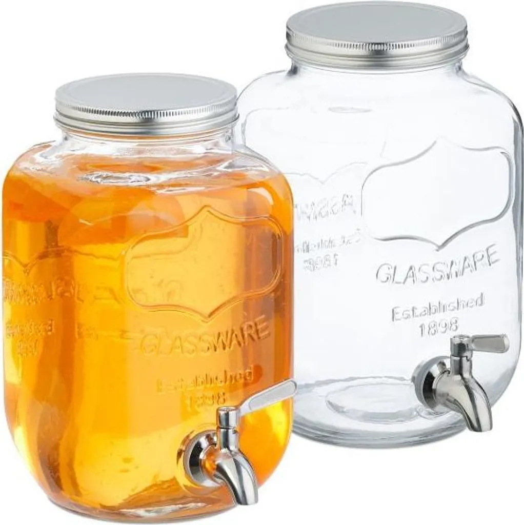 Set 2 Dispenser Bevande 4L con Rubinetto in Vetro Vintage - Offerta Casa