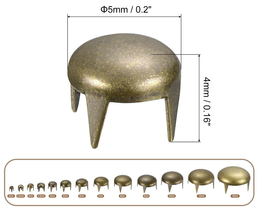 160 Stš¹ck Bronze runde Kuppelnieten, 5mm Messing Kuppel Punk Nieten Rock Nagelk?pfe Klaue Perlen fš¹r DIY Kleidung Gš¹rtel Taschen Armband L...