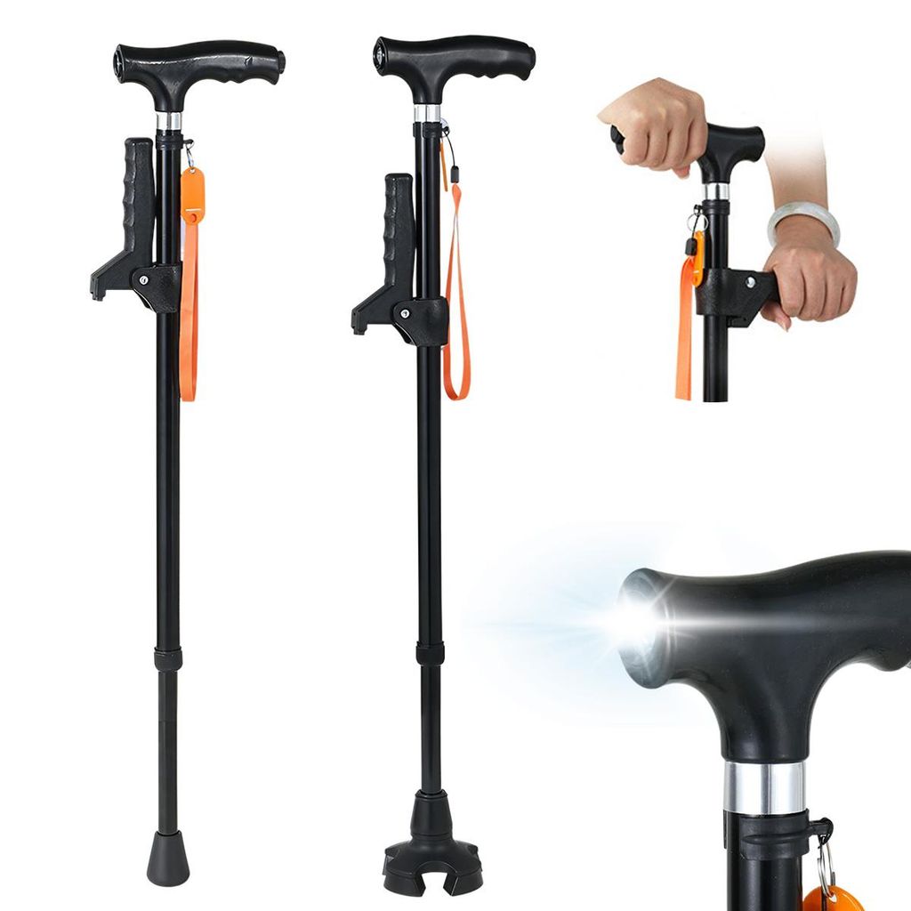 Gehstöcke, Verstellbarer Gehstock Doppelgriff Verstellbarer, Gehstock mit LED-Licht, gehstöcke für senioren und Menschen, Mit Ersatz-Vierbeiner