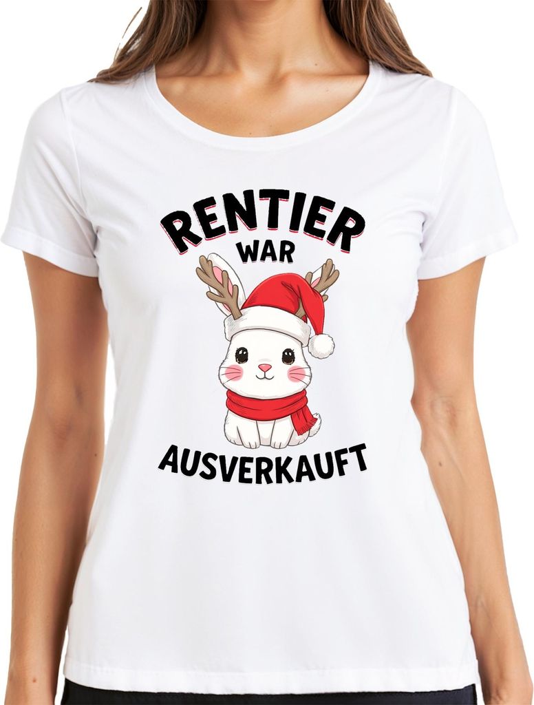 Rentier war t Weihnachten Häschen niedlich lustig Damen T-Shirt, Weiß, S