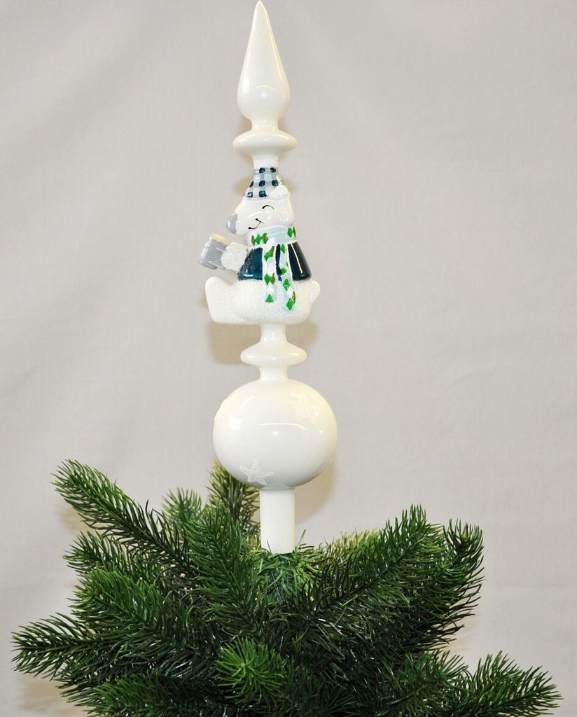Christbaumspitze Glas 34cm Spitze Matt Glitzer Bär Eule Pinguin Tannenbaum, Motiv/Art:Bär Krug